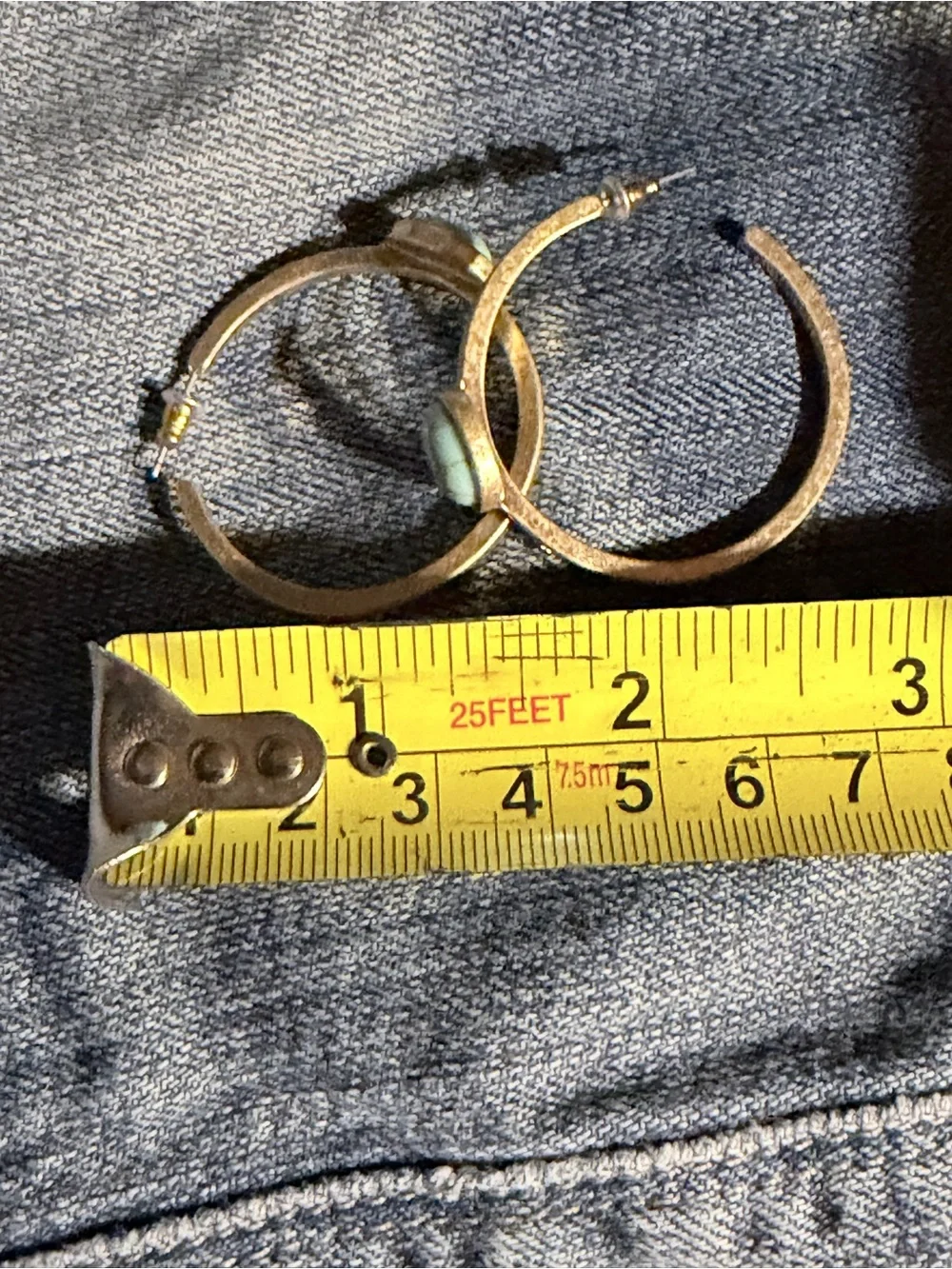 Gold-Tone Hoop Earrings with Mint Green Stone